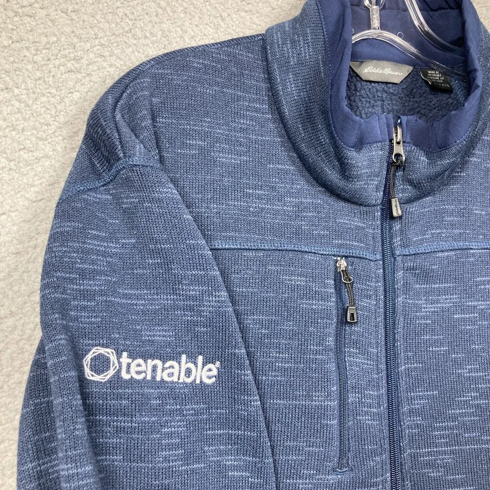 Eddie Bauer Full Zip Sweatshirt‎ Mens 2XL Blue SLEEVE COMPANY LOGO Mock Neck